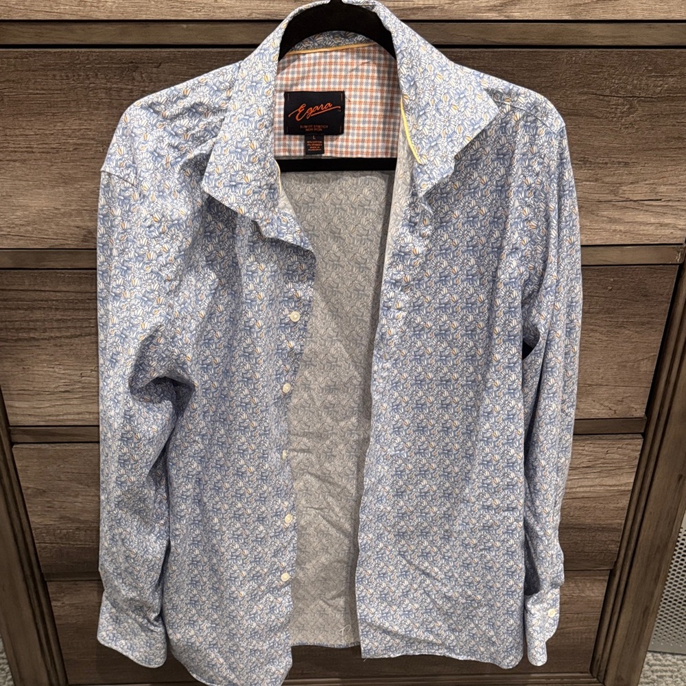 Egara Blue and White Patterned Button Down Shirt